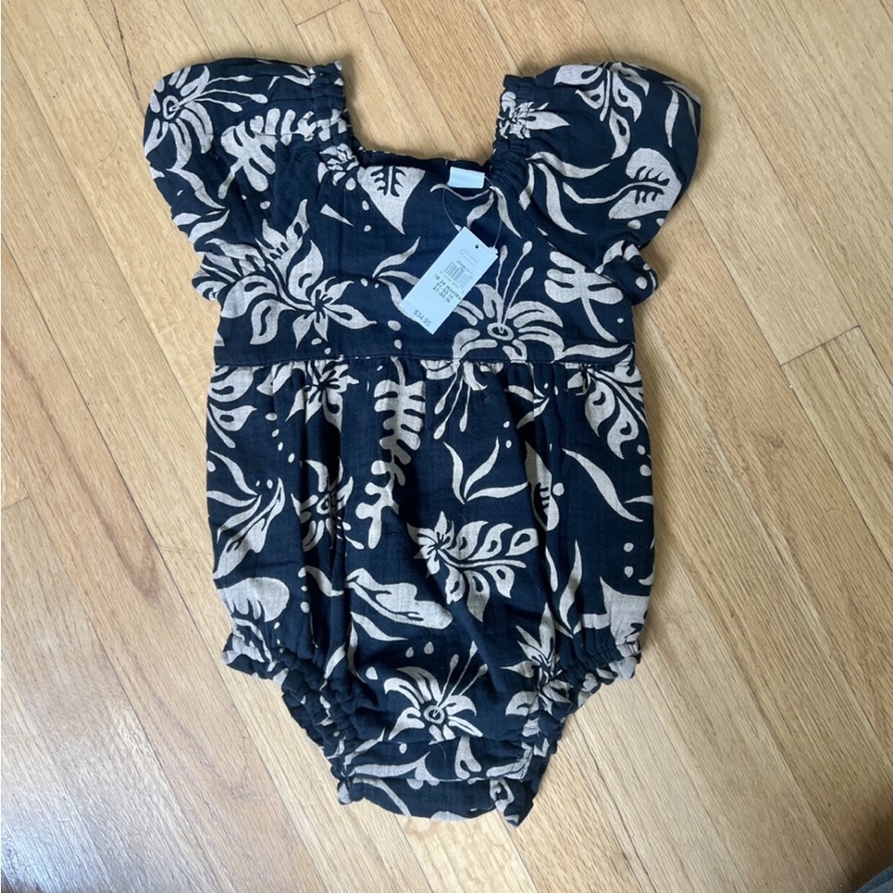 Baby Gap Floral Linen Onesie- Black & Tan, 18-24m- NWT